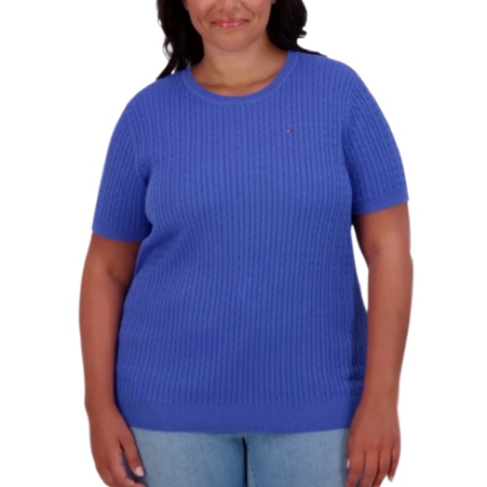 NWT Tommy Hilfiger Cable Knit Short Sleeve Blue XL